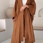 Fashion Long Slit Cardigan Casual Two-Piece Set