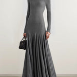 Long Sleeves Skinny Solid Color High Neck Maxi Dresses