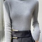 Casual Skinny Long Sleeves Solid Color Half Turtleneck Sweater Tops