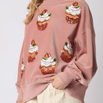 Christmas Pumpkin Cake Sequined Round Neck Loose Sweatshirt