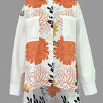 High-Low Long Sleeves Floral Printed Split-Joint Split-Side Lapel Blouses&Shirts Tops