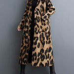 Long Sleeves Loose Buttoned Leopard Pockets Split-Joint V-Neck Outerwear Trench Coats