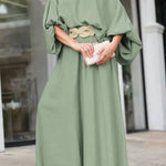 Skew Neck Lantern Sleeve Top & Wide Leg Pants Set