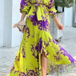 Long sleeve slant collar loose dress