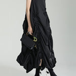 Irregular Clipping Loose Solid Color Round-Neck Midi Dresses