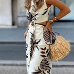 Sleeveless Dress with Tropical Pineapple Print