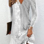 Long Sleeves Loose Floral Printed V-neck Maxi Dresses Mini Dresses