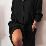 Solid Color Loose Double Pocket Long Sleeve Long Shirt