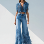 Trendy Retro Tassel Flared Jeans