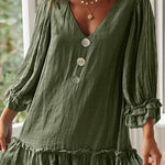 Loose Long Sleeve Ruffle Hem Cotton Linen Dress