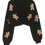 Fashionable Cookie Man Pattern Short Casual Knitted Cardigan