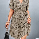 Short Sleeves Flower Print Split-Joint V-Neck Mini Dresses
