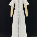 A-Line Flared Sleeves Shiny Solid Color Split-Joint Square-Neck Maxi Dresses