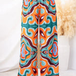 Oh So Chic Satin Ethnic Abstract Print Satin Elastic Waist Pocketed Wide Leg Pants