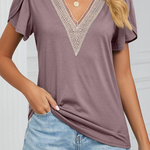 Purple Boho Top Petal Sleeve V Neck T Shirt