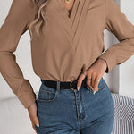 Elegant Layered V-neck Long-sleeved Casual Shirt
