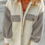 Autumn and winter long-sleeved double-pocket color-block loose fur coat