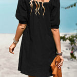 Loose Puff Sleeves Jacquard Solid Color Square-Neck Mini Dresses