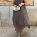 Halter Neck Pleated Loose-fitting Vacation Maxi Dress