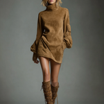 Women's Vintage Loose Suede Turtleneck Mini Dress