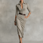 Women's Knitted Polo Neck Long Sleeve Skinny Midi Dress
