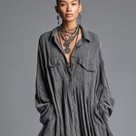 Women's Cotton And Linen Blend Loose Washed Shirt Maxi Dress