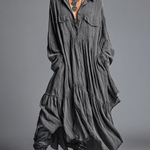 Women's Cotton And Linen Blend Loose Washed Shirt Maxi Dress