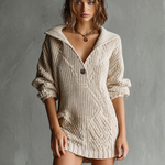Women's Fashion Loose Lapel Long Sleeve Cable Knit Mini Dress