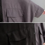 Casual Long Sleeves Loose Buttoned Contrast Color Split-Joint Lapel Collar Midi Dresses