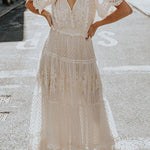 v neck short sleeve lace dress