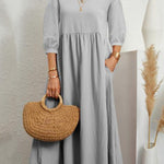 11 Colors Simple Round-Neck Solid Color Midi Dress