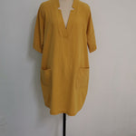 A-Line High Waisted Pockets Solid Color Split-Joint V-Neck Mini Dresses
