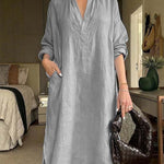 Women'S Casual Solid Color V-Neck Dress