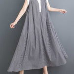 Cap Sleeve Loose Buttoned Striped Lapel Maxi Dresses Shirt Dress