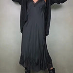 Fashionable V-neck Suspender Lace Splicing Casual Midi Dress