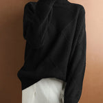 Casual Loose Solid Color Striped High-Neck Long Sleeves Sweater Tops