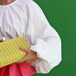 Loose Puff Sleeves Pleated Solid Color Split-Joint Round-Neck Blouses&Shirts Tops