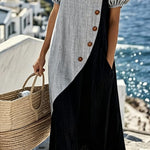 Women'S Casual Round-Neck Color-Block Patchwork Dress