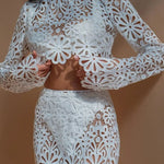 Balmy Summers Crochet Lace Floral Pattern Elastic Waist Fishtail Vacation Maxi Skirt