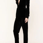 Solid Color Velvet Long-sleeve Blazer and Elastic Waist Pocket Pants Set