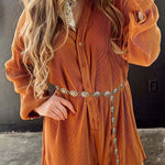 Ribbed Corduroy V Neck Button Front Romper