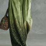 Trendy Retro Sporty Green Velvet Top And Leopard Print Wide-leg Pants Set