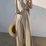 Loose Short Sleeves Hollow Solid Color Split-Joint Round-Neck Vest Top
