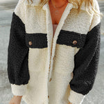Autumn and winter long-sleeved double-pocket color-block loose fur coat