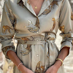 Now Trending Tiger Print Satin Shirt Maxi Dress