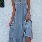 Loose Sleeveless Pleated Split-Joint V-Neck Midi Dresses