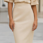 Ruffled Sleeve Top & Tailored Midi Skirt Two-Piece Set