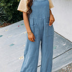 Casual Daily Solid Pocket Fold Square Collar Loose Jumpsuits(3 Colors)