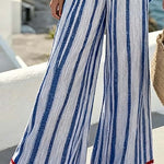 Women'S Casual Striped Color-Block Wide-Leg Pants Set