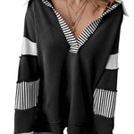 Light French Beige Striped Patchwork Collar Sweatshirt